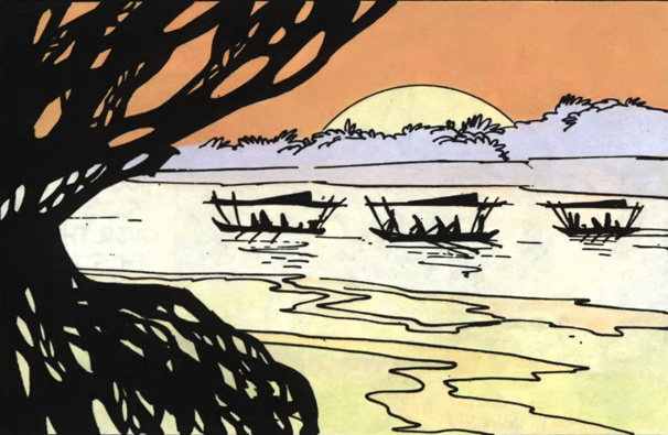 boats in sunset, by M&eacute;zi&egrave;res